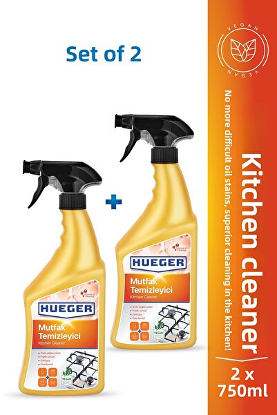 Hueger Vegan Kitchen Cleaner – Powerful Oil and Dirt Remover Set of 2 with Foam & Spray Head, 750 ml 750 ml