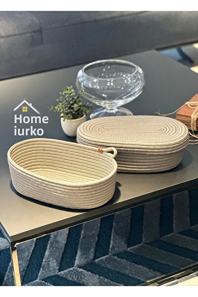 HomeTurko Σετ 2 Μοντέρνα Ψάθινα Καλάθια Γιούτας - Χειροποίητα, Καλάθι Κουζίνας