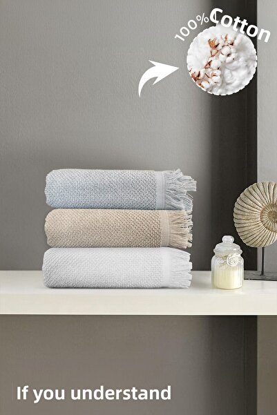 Anılsan مجموعة مناشف اليد Jelena مكونة من 3 قطع - 50x90 سم، 225 جرام، 100% قطن، مناشف سبا وفندق، للاستخدام اليومي