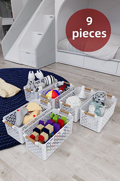 DOVİHOME 6 قطع من المطبخ البلاستيكي ذو اللون الأبيض بمقبض خشبي |   حمام |   م...