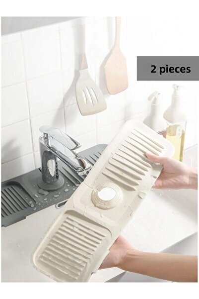 MHK Collection WHITE Water Trap Faucet Mat Protective Faucet Sink Dish Sponge Mat For Kitchen Bathroom (2PCS)