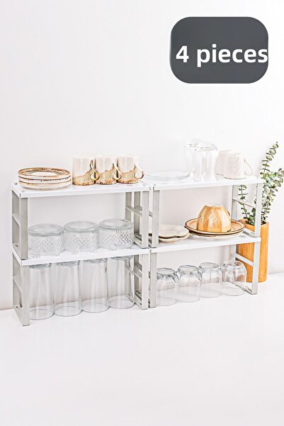 Porsima Org-02 منظم أرفف مكون من 4 قطع، منظم خزانة داخلي، لوحة زجاجية، رف رف