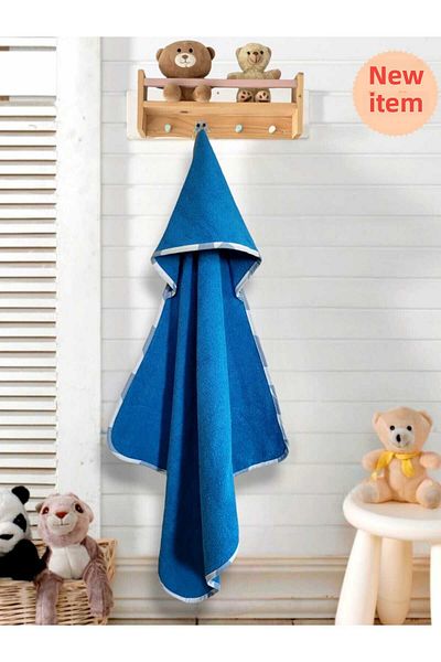Alpar Tekstil Outlet Cotton Girl-Boy Bath Towel - Plain/Sax Blue Swaddle for Newborn-Baby