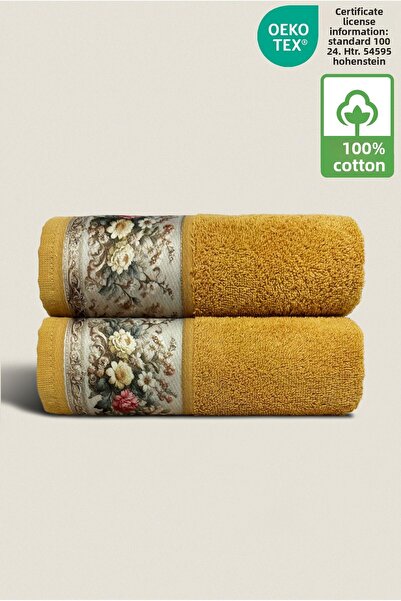 Ellaline Fiore Set of 2 Floral Patterned Towels 100% Cotton Certified Kitchen and Bed Towels 50X90Cm