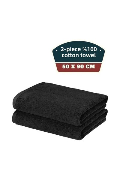 DENİZLİ ÇEYİZ 2 Pieces 100% Cotton 50X90 cm Black Hand Face Towels
