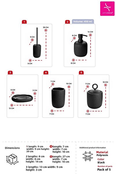 Prima Nova Black Clover 5-Piece Bathroom Set