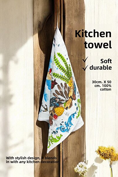 sevilya 6 Pack Printed White Kitchen Towel Model
