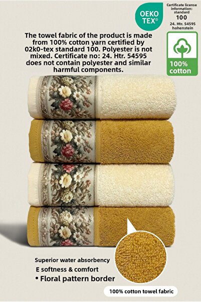 Ellaline Set of 4 Fiore Towels 100% Cotton Floral Pattern Hand / Face / Kitchen 50X90Cm