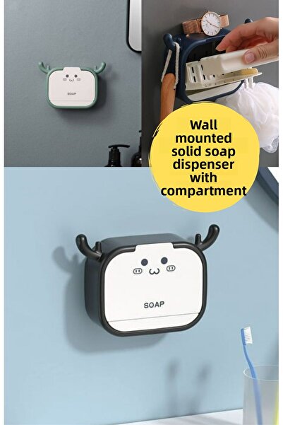 BRE HOME Wall Mounted Self-Adhesive Lid Solid Soap Dispenser Box with Water Drain