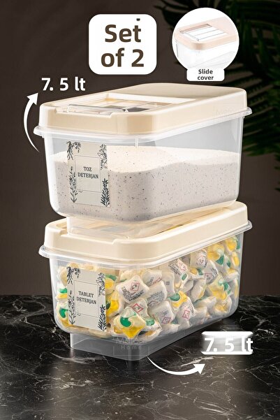 Meleni Home عبوة مكونة من عبوتين من حاوية تخزين المنظفات سعة 7.5 لتر مع غطاء ...