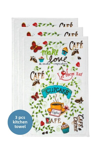 sevilya Pachet de 3 modele de prosoape de bucătărie albe imprimate