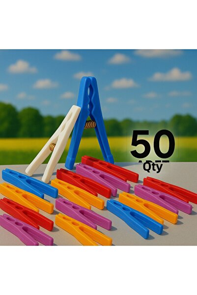 Metler مجموعة مشابك الغسيل البلاستيكية الملونة |   50 قطعة من المسامير الزنبر...