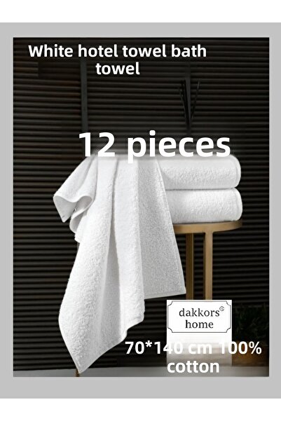 dakkorshome Πετσέτα Ξενοδοχείου Λευκή Πετσέτα 70*140 cm 100% Βαμβάκι 12 Τεμάχια