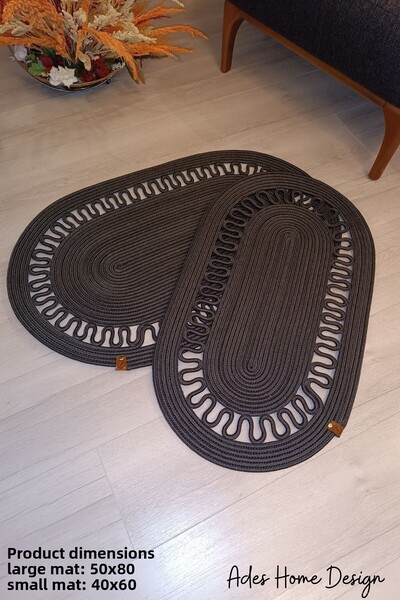 ADES HOME DESİGN Jute 2-Piece Wicker, Mat, Bath Mat, Door Mat, Balcony, Decor...