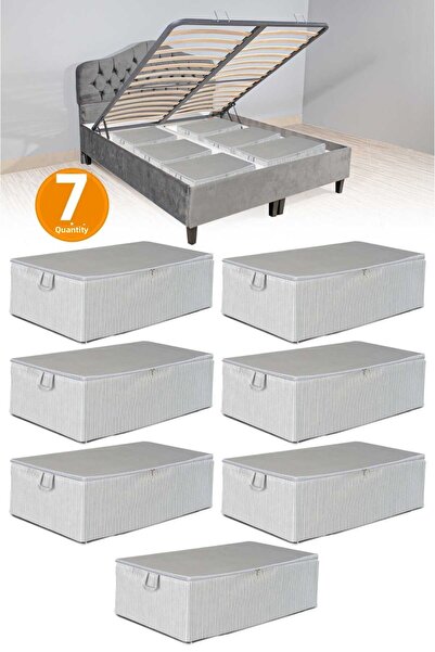 Serstil 7 Pieces - Anthracite Striped Large Size Bed Base and Sofa Bed Type Storage Bag 65 x 45 x 22 cm