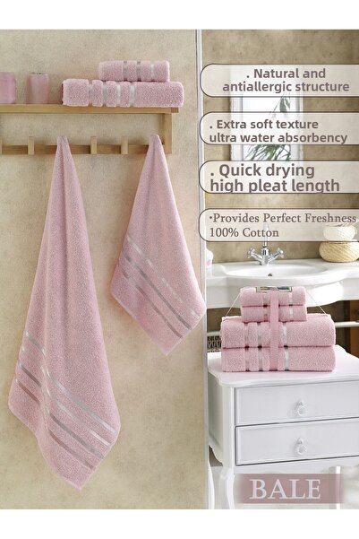 Karna Home Bale 4-Piece Bath Towel Set Light Pink