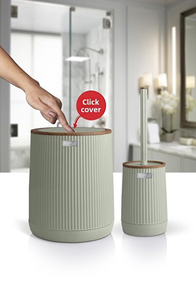 Okyanus Home Set de 2 găleți și perie pentru toaletă cu model din lemn verde Nida