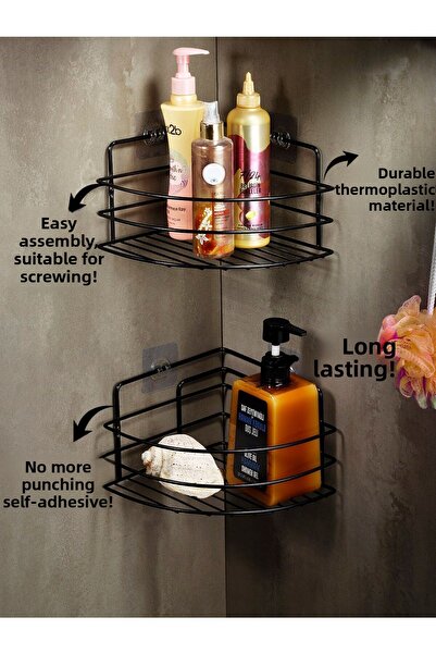 Sas Haus Lifetime adeziv inoxidabil organizator de colț pentru baie Suport șampon Raft de duș 2 buc Negru Tk-01