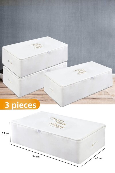 Serstil 3 قطع - حقيبة تخزين بيضاء كبيرة الحجم أسفل القاعدة 74 × 46 × 22 سم