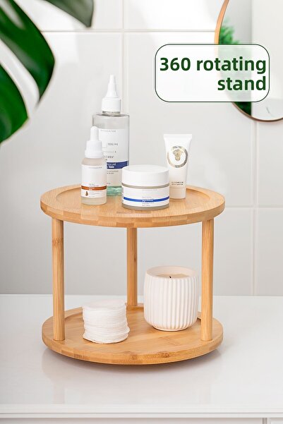 MİEN M9263-35 360 °   Bamboo Presentation Rack Organizer - 2 Tier Spice Rack Organizer Stand