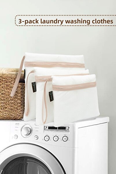 mordesign 3-Piece Laundry Net, Dirty/Clean Baby Clothes Bag, Dirty Basket, Dhobis Series, Beige