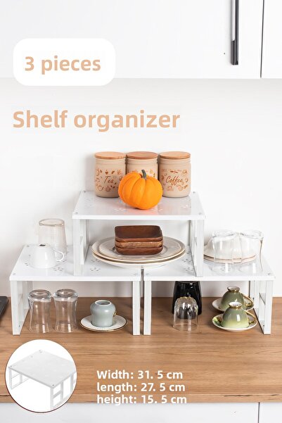 Porsima Org-01 - منظم أرفف ثلاثي - رف منظم للخزانة - منظم رف أكواب الأطباق