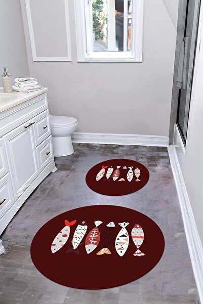 Napoli Home Digital Washable Colorful Fish Pattern Round Bath Mat Toilet Set