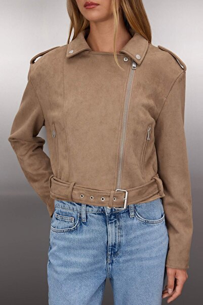Trendyol Collection Μινκ Regular Fit Suede Biker Λεπτό Μπουφάν TWOAW26MO00017