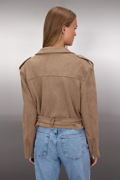 Trendyol Collection Μινκ Regular Fit Suede Biker Λεπτό Μπουφάν TWOAW26MO00017