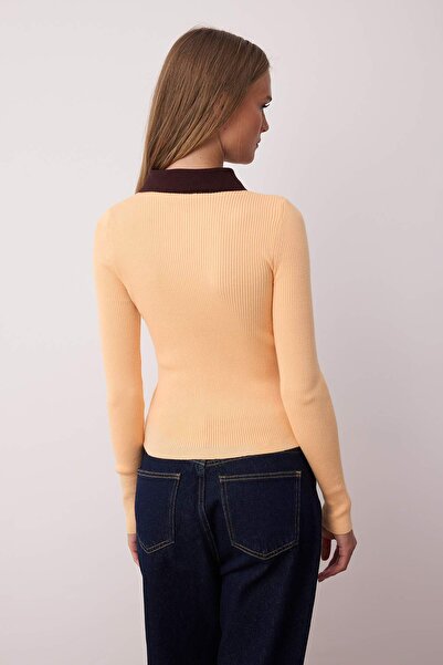 Trendyol Collection Light Orange Mercerized Look Premium Yarn/Special Yarn Polo Neck Knitwear Body Sweater Twoaw26Kz00028