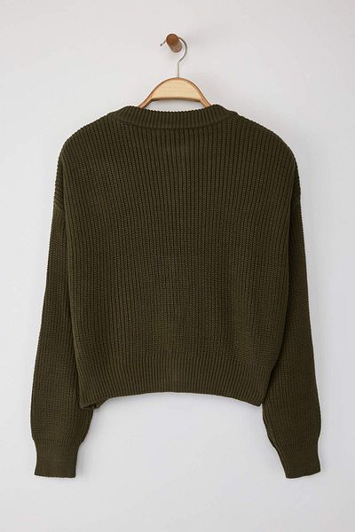 Trendyol Collection Khaki Wide Fit Bomber Collar Zippered Knitwear Cardigan Twoaw24Hi00153