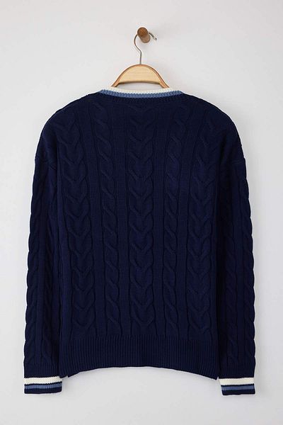 Trendyol Collection Navy Blue Braided College Themed Knitwear Sweater Twoaw26Kz00153