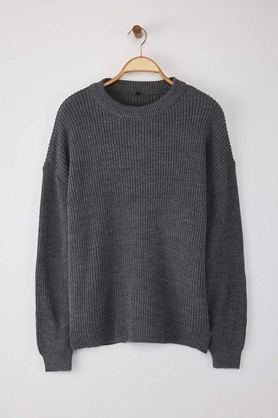 Trendyol Collection Pulover antracit cu croială lată, moale, cu textura, tricotaj TWOAW25KZ00342