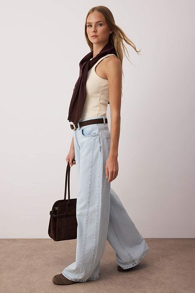 Trendyol Collection Μπλε ζώνη με λεπτομέρεια χαμηλή μέση Skater Jeans TWOAW26JE00019