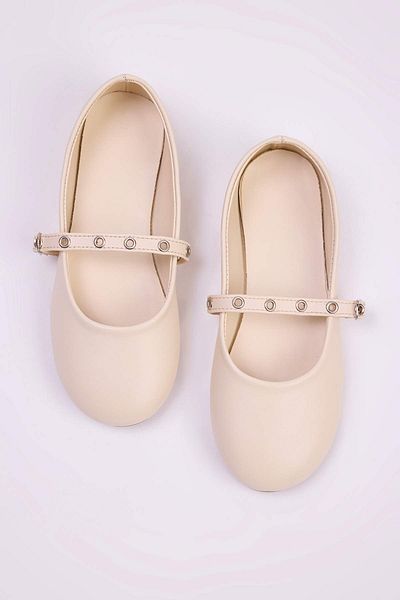 TRENDYOL SHOES Cremă Accesorii Bandă Detaliată Mare/Mică Fată Copii Mary Jane Balerina TAKAW26BE00001