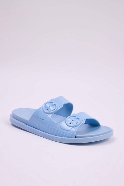 TRENDYOL SHOES Baby Blue Double Striped Buckle Detailed Women's Slippers Takss25Te00060