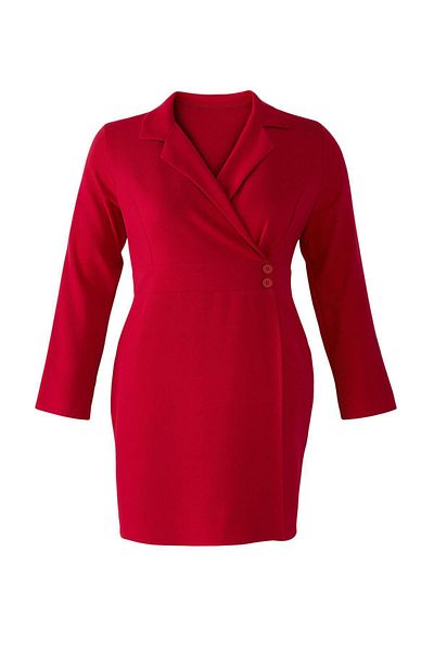 Trendyol Curve فستان معطف منسوج بأزرار حمراء مقاس كبير TBBAW26AH00033