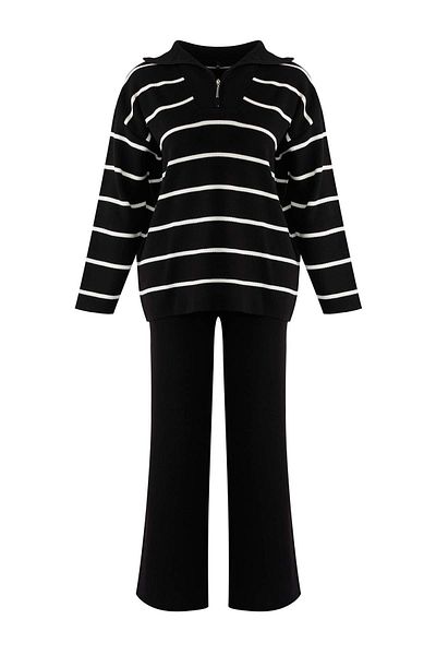 Trendyol Curve Set de tricotaj cu fermoar cu dungi negre TBBAW26CP00003