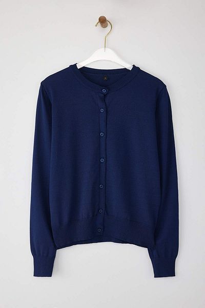 Trendyol Collection Navy Blue Premium/Special Yarn Mercerized Look Crew Neck Basic Knitwear Cardigan Twoaw26Hi00095