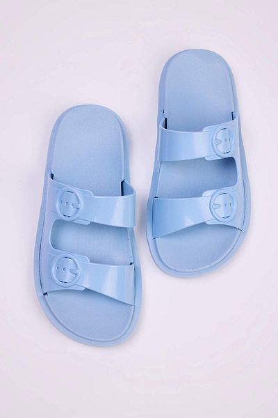 TRENDYOL SHOES Baby Blue Double Striped Buckle Detailed Women's Slippers Takss25Te00060