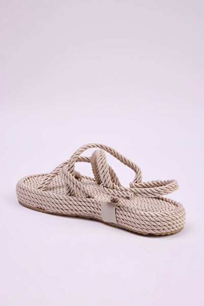 TRENDYOL SHOES Beige Kreuzgurt Seil Zugband Frauen Strohsandalen TAKSS25SD00068