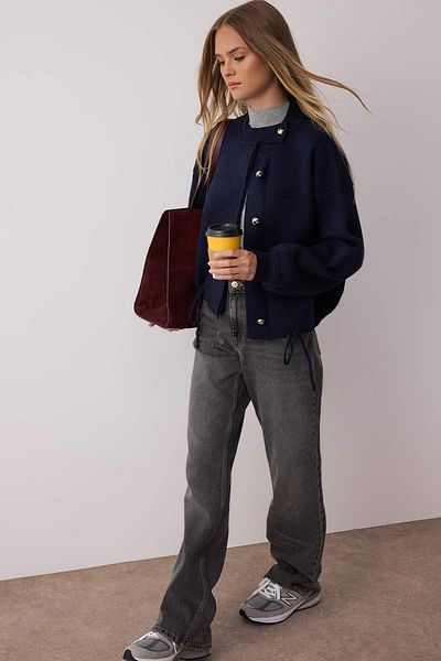Trendyol Collection Navy Blue Zippered Premium Yarn/Special Yarn Wide Fit Coat Look Knitwear Cardigan Twoaw26Hi00025