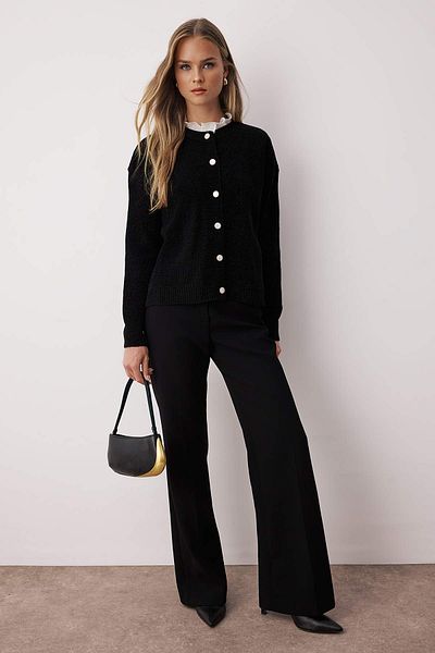 Trendyol Collection Black Color Block Special Yarn Tulle Garnish Knitwear Cardigan Twoaw26Hi00100