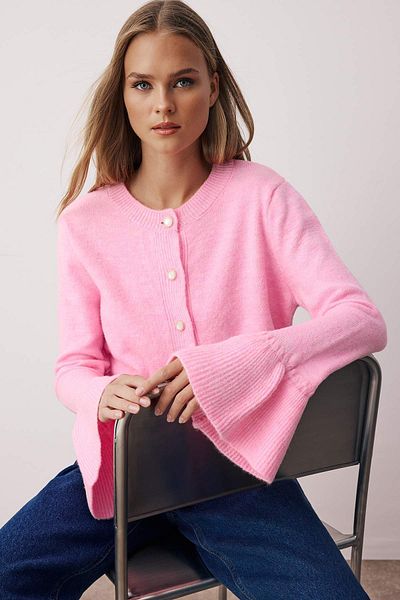 Trendyol Collection Pink Soft Textured Flounce Knitwear Cardigan Twoaw26Hi00114