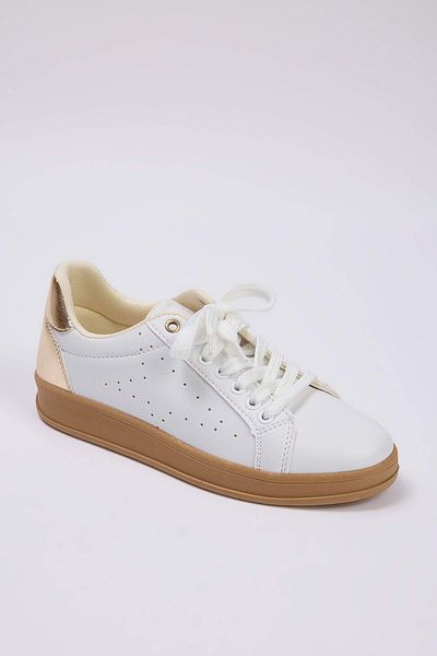 TRENDYOL SHOES White Metallic Gold Retro Micro Hole Pattern Lace up Women's Sports Shoes Takaw26Sn00014