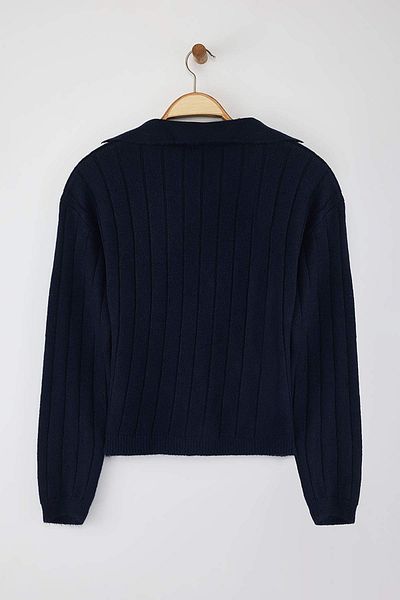 Trendyol Collection Navy Blue Wool Basic Polo Neck Knitwear Cardigan Twoaw26Hi00084