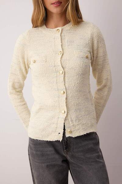 Trendyol Collection Beige Gradient Patterned Soft Textured Knitwear Cardigan Twoaw26Hi00070