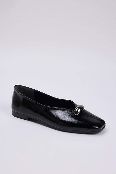 TRENDYOL SHOES Black Accessory Detailed Square Toe Women's Ballerinas Takaw26Be00007