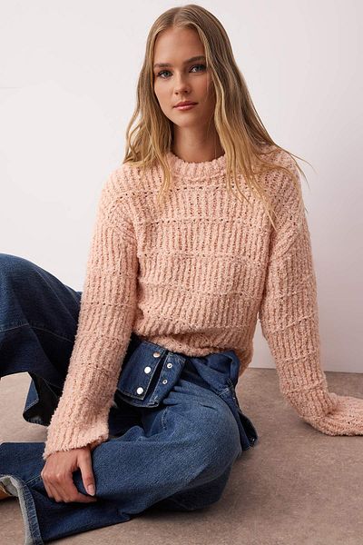 Trendyol Collection Pulover roz cu croșetat moale și texturat TWOAW26KZ00151