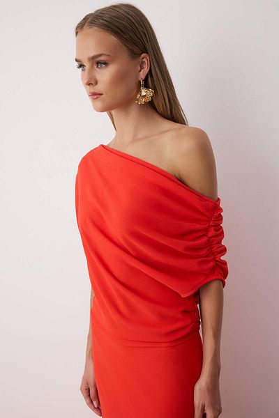 Trendyol Collection Red A-Line Boat Neck Woven Midi Stylish Dress Tprss25El00321